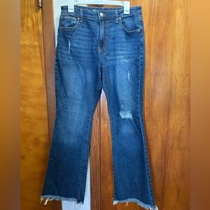 No Boundaries Distressed Flare Jeans - Dark Blue